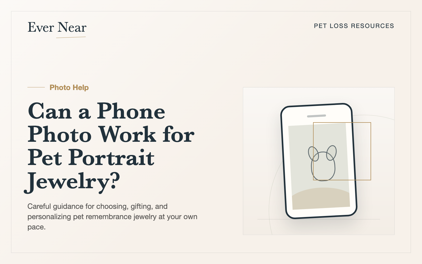 Ever Near pet loss resource thumbnail for pet portrait jewelry photo guidance