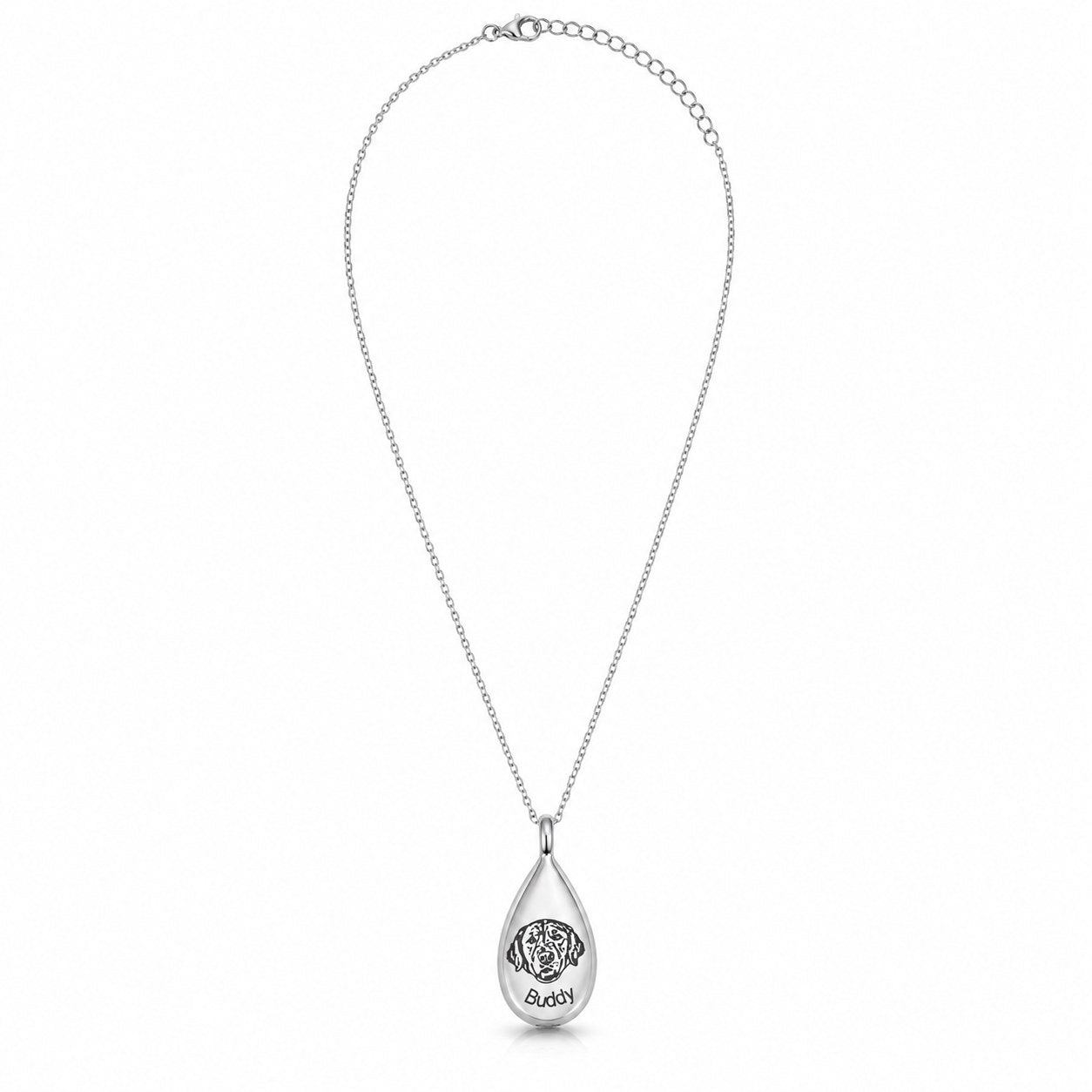 Silver Teardrop Memorial Urn Necklace on full adjustable chain