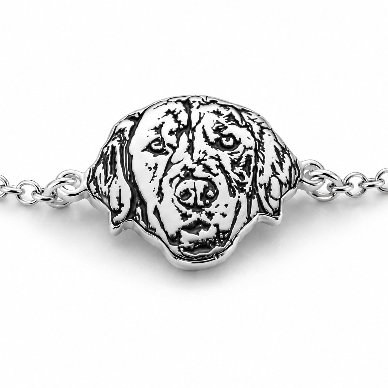 Silver Custom Portrait Bracelet dog portrait charm close-up