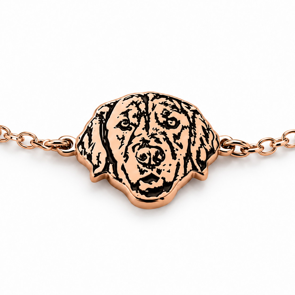 Rose gold Custom Portrait Bracelet dog portrait charm close-up