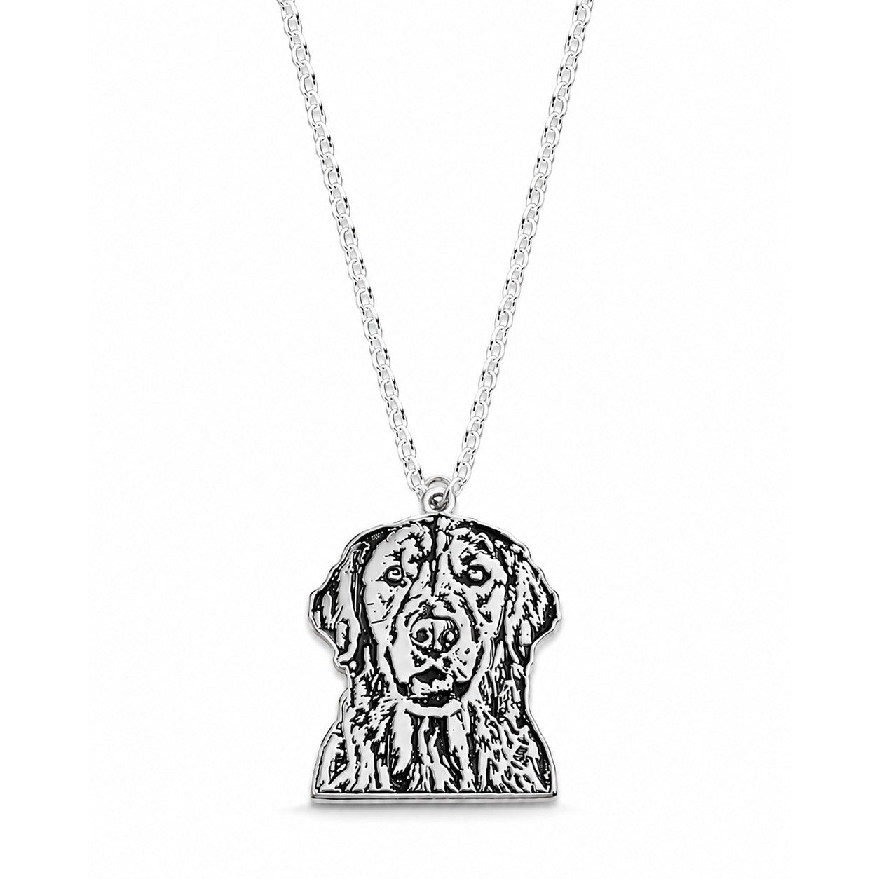 Silver Custom Portrait Silhouette Necklace with dog portrait pendant
