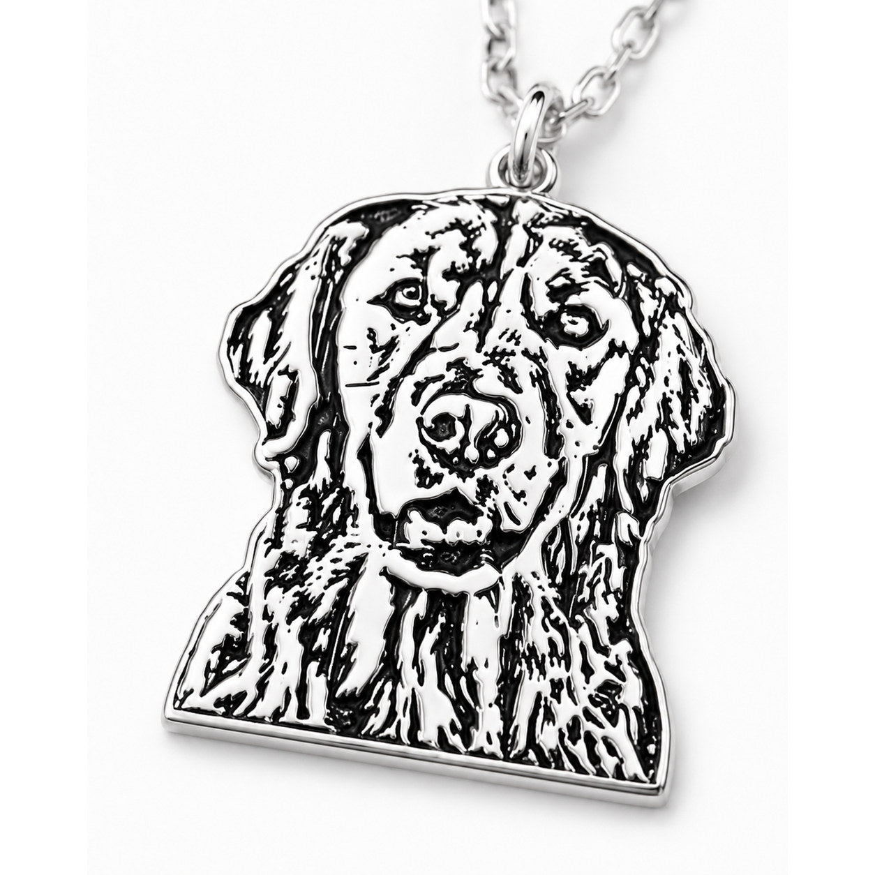 Silver Custom Portrait Silhouette Necklace dog portrait pendant close-up